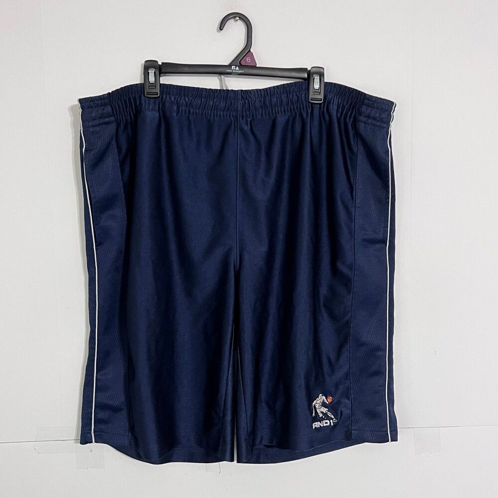 Vintage And1 Mens Basketball Shorts Size L Navy Blue Oversized 42W Drawstring
